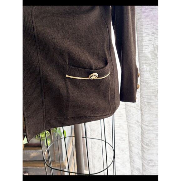 St John Sportswear Marie Gray Brown Knit Sweater Jacket Long Military Style M - Picture 9 of 12